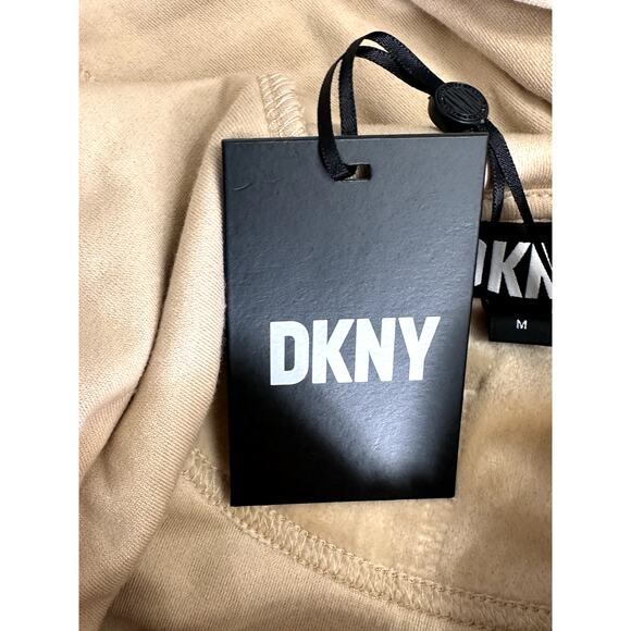 DKNY Full-Zip Hoodie Long Sleeve Elastic Hem Cuffs Velour Gold Tan Women's M NWT - Picture 9 of 11